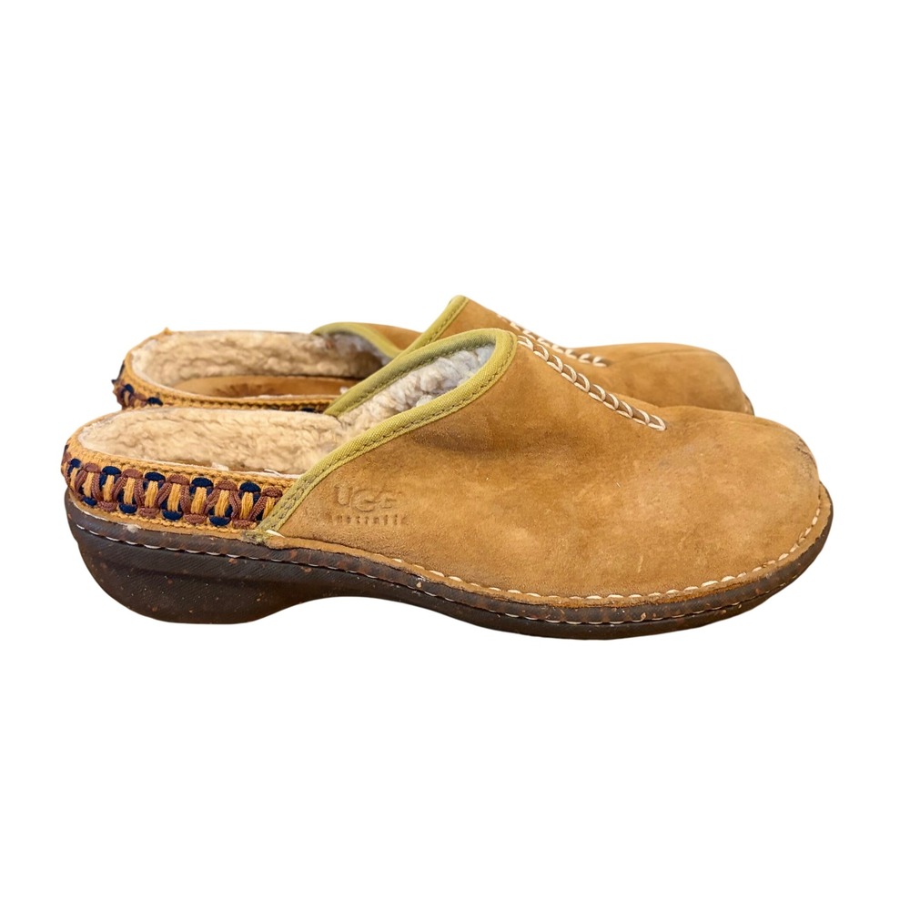 UGG Australia Tasman Suede Clogs Chestnut Tan Sheepskin Mules 5177 Womens 9